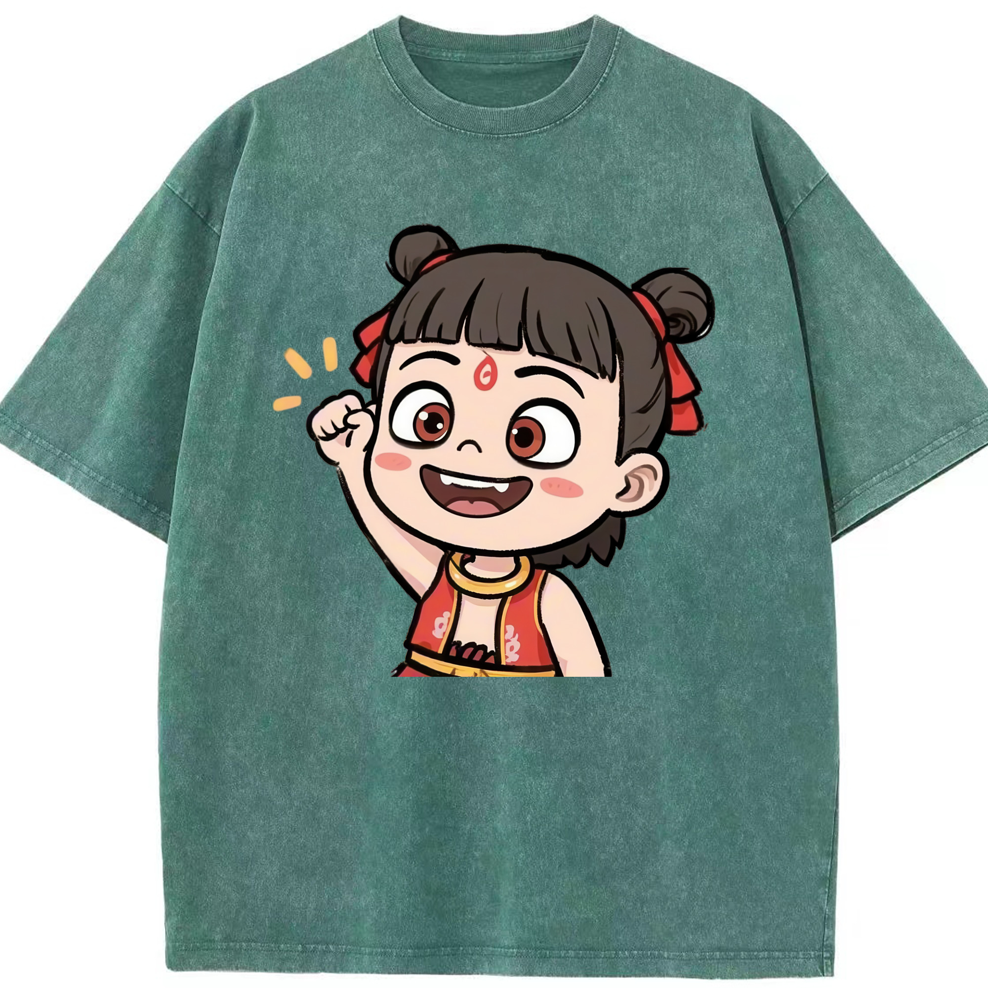 （画像用） Ne Zha 2 ナタ 魔童の大暴れ 綿100% ヴィンテージ風 半袖Tシャツ（フロントプリント）